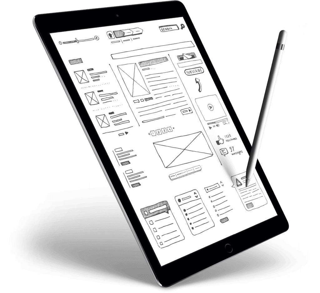 iPad And Apple Pencil Displaying Hand Drawn Diagram Representing Digital Marketing Tactics